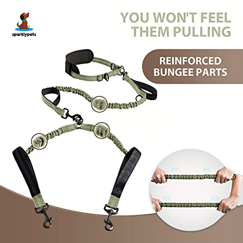 Hands Free Dual Dog Leash (Olive Green / 2 dogs M/L)