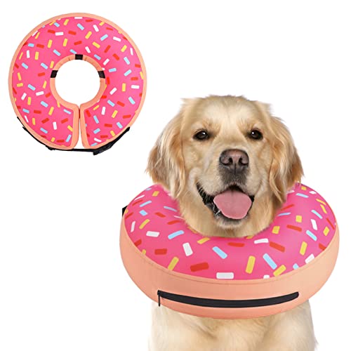 Inflatable Dog Cone Collar Alternative After Surgery (Donut Pink / L-(Neck 11"-14"))