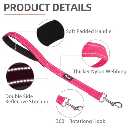 Reflective Short Dog Leashes 3 Pack for Walking and Training (Hot Pink / 1FT+1.5FT+2.5FT)