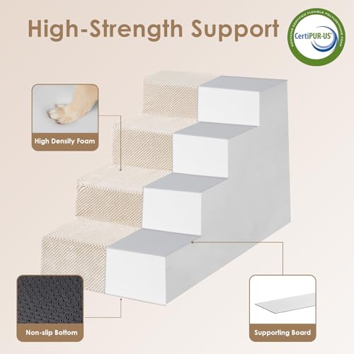 Dog Stairs for Bed 18" H (Beige / Extra Wide 16.5" x 28" x 18")