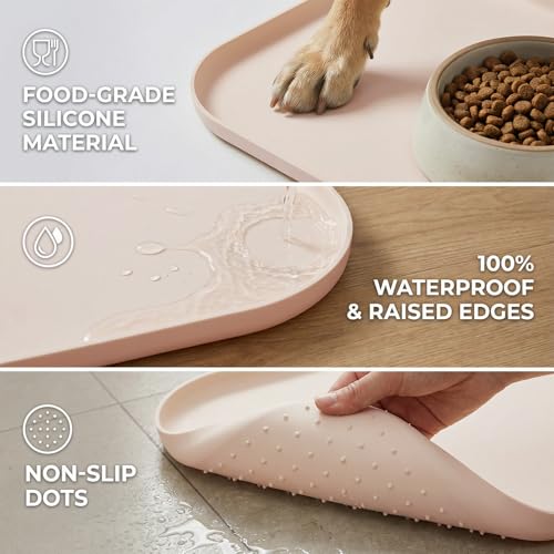 Non Slip Silicone Dog Food Mat for Food and Water (45 x 30 cm / Beige)