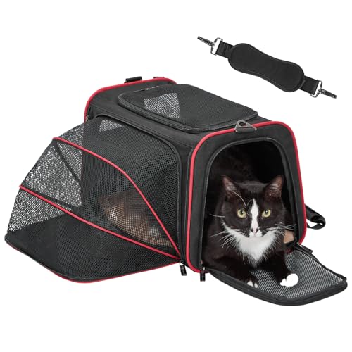Medium Expandable Cat Carrier for Air Travel (17"L x 11"W x 11"H / Black)
