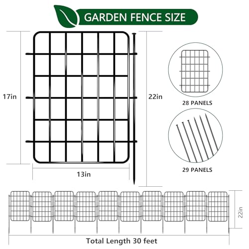 30ft x 17in Garden Fence Animal Barrier (Black / 28 Panels, 30ft x 17in)
