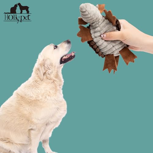 Armadillo Squeaky Puppy Dog Toys for Small Medium Dogs (6 IN / Brown)