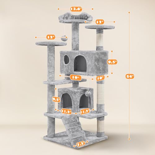 54in Cat Tree Tower (Light Gray / 54in)
