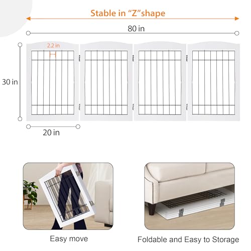 4 Panel Freestanding Wooden Dog Gate (30"Height-4 Panel / White)