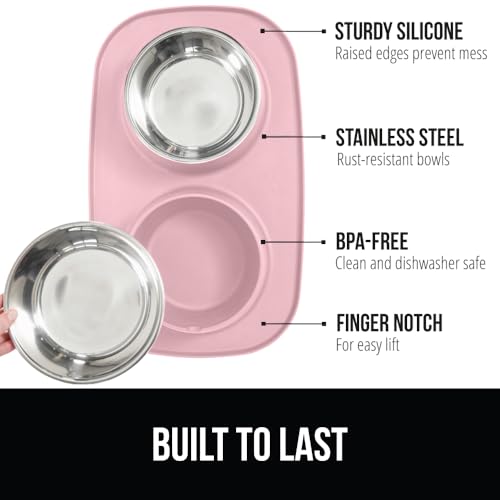 Dog Bowl Set with Feeding Mat (Light Pink / 2 Cup Bowls)