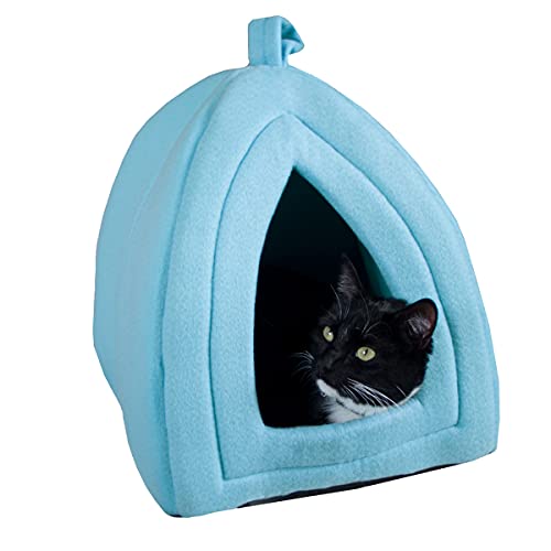 Cat House Indoor Bed with Removable Foam Cushion (Blue)