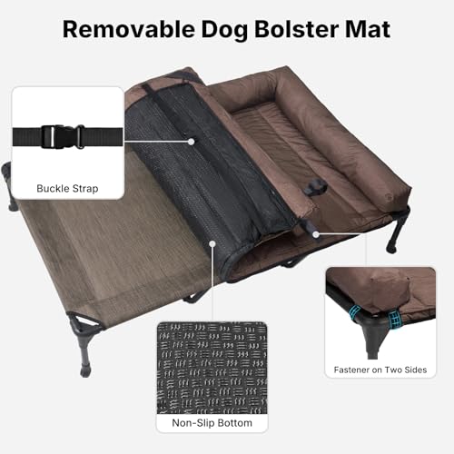 Outdoor Elevated Dog Bed with Waterproof Bolster Cushion (Brown / 59.0"L x 37.5"W x 9.0"Th)