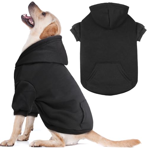 Dog Sweaters for Large Dogs Dog Hoodie Fleece Pet Sweater Soft Clothes Sweatshirt with Pocket Pet Hoodie for Large Dogs (Large / Black)