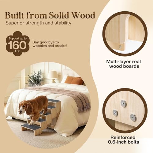 5 Step Wooden Dog Steps for Bed