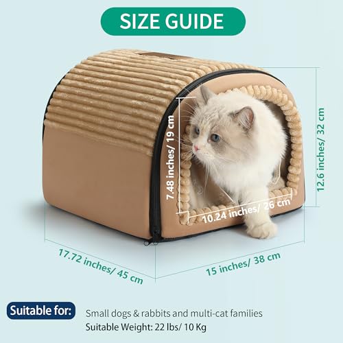 Smart Heated Cat Bed Cave Pet House for Indoor Cats & Small Dogs (Brown)