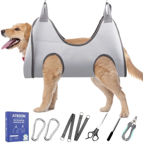 Pet Grooming Hammock Harness for Medium (L for Large Dogs 60LB / Gray)