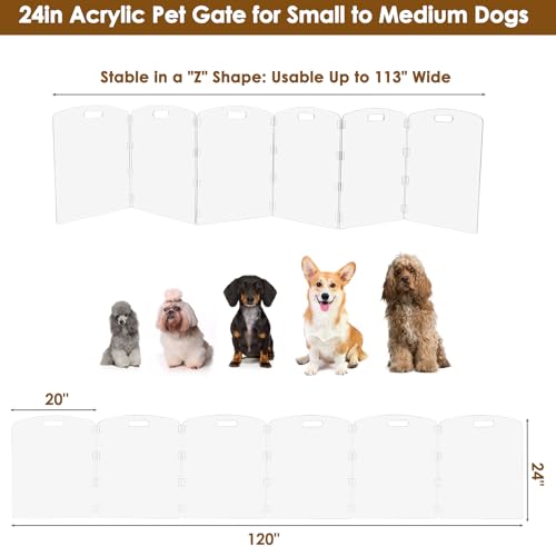 Modern Frame Clear Acrylic Freestanding Pet Gate (24" Height-6 Panel)