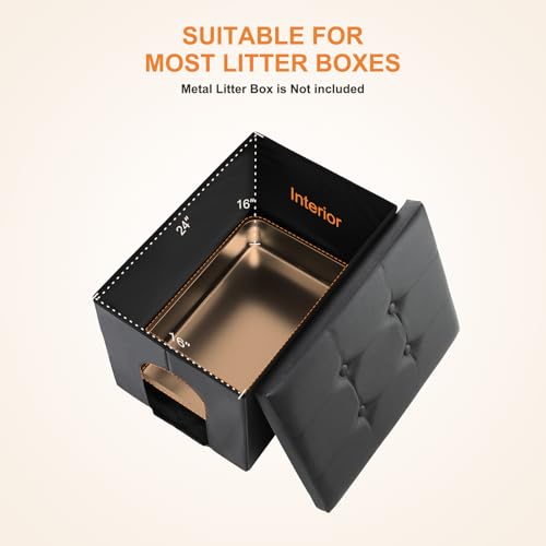 Cat Litter Box Enclosure Furniture Odor Control (L 25.6'' x 17.7'' x 17.7'' / Black)