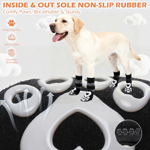 Dog Socks to Prevent Licking Paws with Grippers for Hardwood Floors Anti Slip (Black / Small)