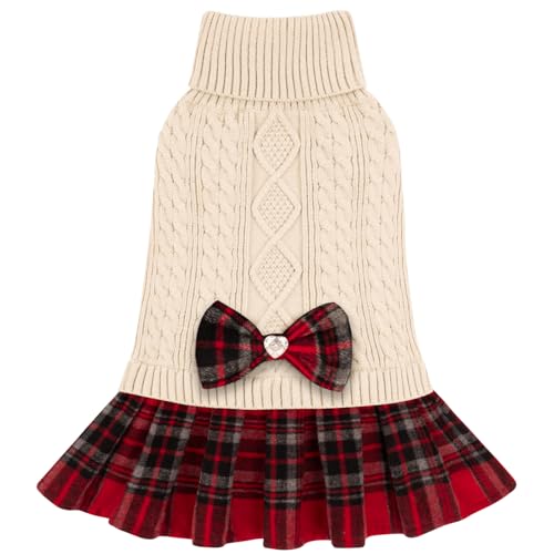 Dog Sweater Dress for Small Dogs Turtleneck Thick Knit Pullover (Small (4-9lbs) / 01# Beige)