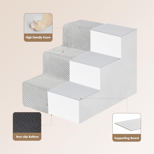 Dog Stairs for Small Dogs 13.5" H (Light Grey / Standard 15" x 18" x 13.5")