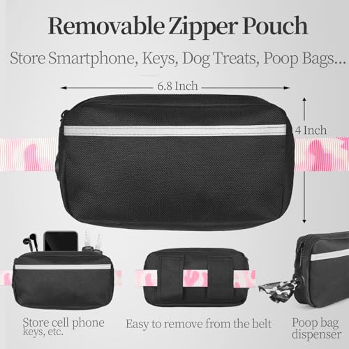 Hands Free Dog Leash with Zipper Pouch (white-pink mix / Large)
