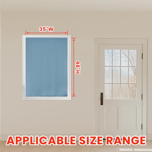 100% Blackout Self Adhesive Curtains Small Window Short Temporary Black Out Curtains Easy to Install Used for Bedroom Kitchen Window Cover (Light Blue/ Thickened / 35"W x 48"L (Pack of 1))