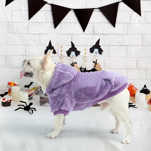 Fleece Dog Sweaters Hoodie for Small Medium Large Dogs Girls Boys (Medium-Large / Purple)