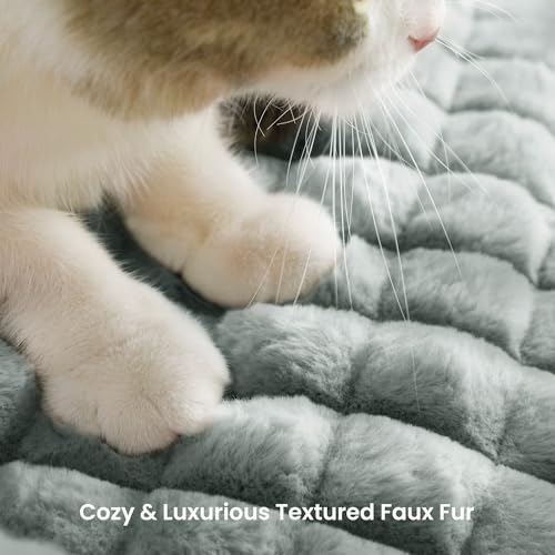 Cat Couch Bed with Fluffy Faux Rabbit Fur for Indoor Cats (Grey / Large: 36"L x 27"W x 10"Th)
