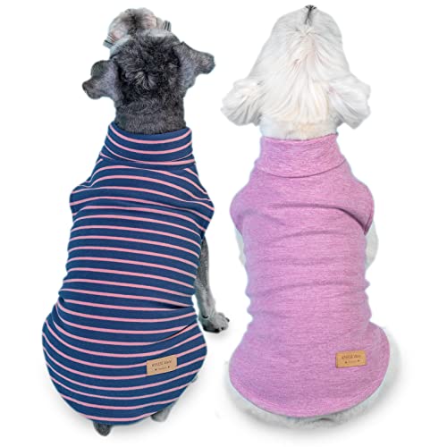 2Pack Dog Sweater for Small Dogs Soft Pet Coats Fleece Sweatshirt (Medium (7-11lbs) / 1# Stripe+Purple)