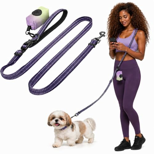 Hands Free Dog Leash with Poop Bag Holder (Deep Purple)