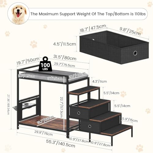 Dog Window Perch with 360° & Adjustable Raised Feeder (Brown)
