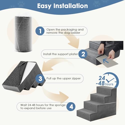 Dog Stairs for Small and Medium Dogs (Grey / Straight-18.11"H)