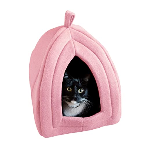 Cat House Indoor Bed with Removable Foam Cushion (Pink)