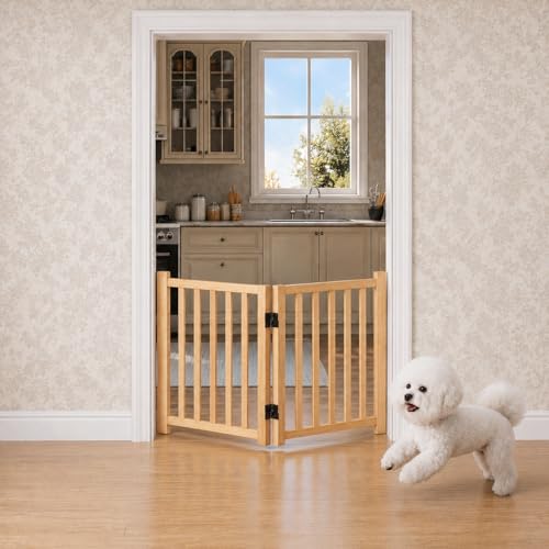 Non Painted Wood Freestanding Pet Gate for Dogs (【2 Panel】-23“ H)