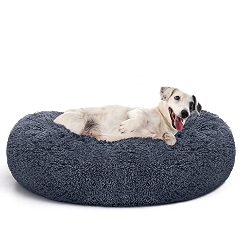 Orthopedic Dog Bed Comfortable Donut Cuddler Round Pet Beds Ultra Soft Washable Dog and Cat Cushion Bed (L(36’’x 36’’) / Dark Gray)