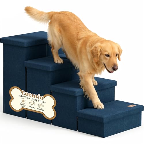 4 Step Wide Dog Stairs with Storage 23" H (Navy / 40"D x 17"W x 23"H)