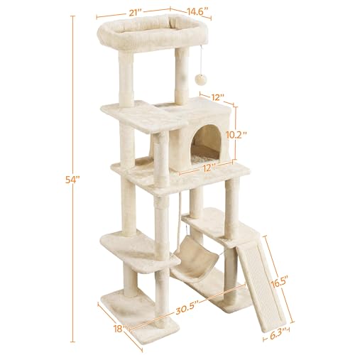 54in Cat Tree Tower for Large Cats (Beige / 54in)