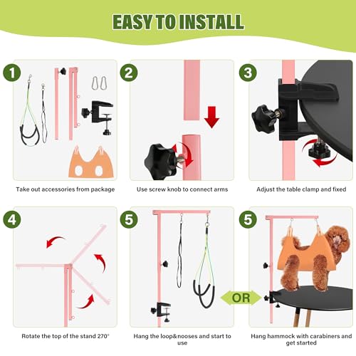 Dog Grooming Arm with Pet Grooming Hammock (Pink)