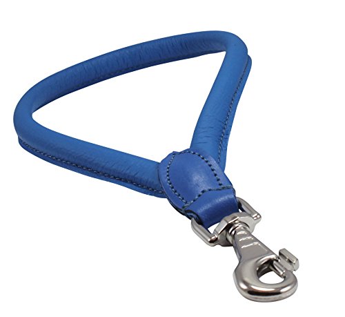Round Genuine Rolled Leather Dog Short Traffic Leash 13" Long 1 (Blue)