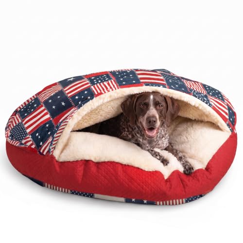 Cozy Cave Dog Bed (45.0"L x 45.0"W x 8.0"Th / Starpatch Red Diamond)