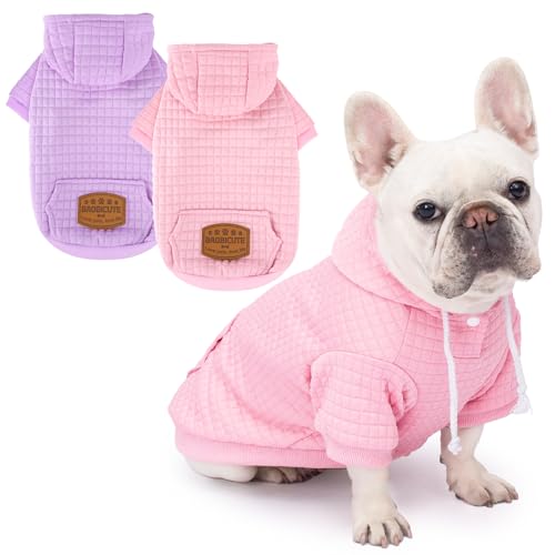 2 Pack Dog Hoodie Sweaters for Small Medium Dogs Warm Dog Clothes for Large Dogs Soft Waffle (Pink+Purple / L (Back: 19",Chest: 28", 44-55lbs))