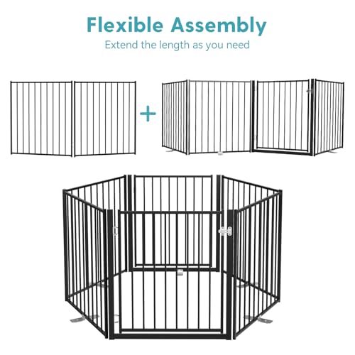Freestanding Dog Gate with Door for Indoor & Outdoor (Black / 【2 Panels】52"W×36"H)