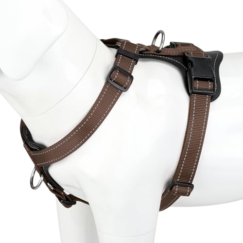 No Pull Dog Harness with Leather Accents (S / Chocolate)
