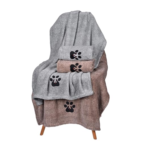 Dog Towels for Drying Dogs 4 Pack (2grey and 2brown / M-36" * 28")