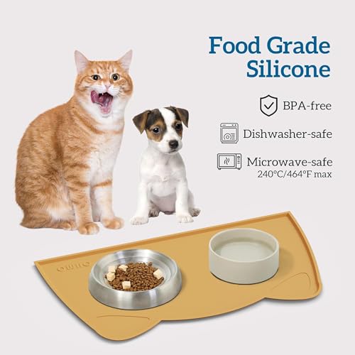 Cat Food Mat Silicone Pet Feeding Mat (18"L x 10"W / Honey)