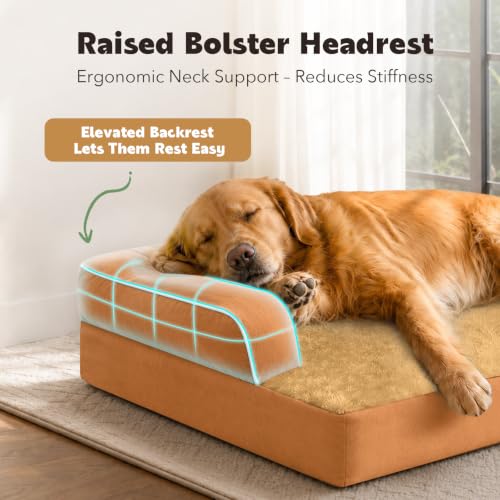 Orthopedic Waterproof Jumbo Dog Bed with Bolster for Extra Large Dogs (53.0"L x 42.0"W x 8.0"Th / Orange)