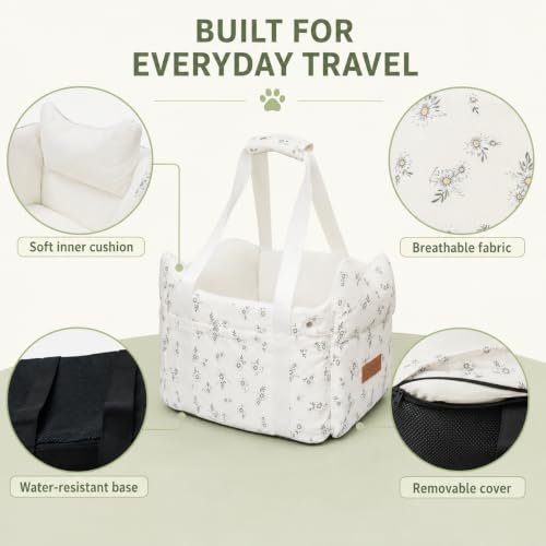 Center Console Dog Car Seat Safe Travel for Small Dogs Under 15 lbs (Off White)