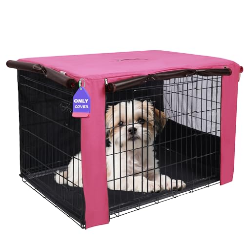 24 Inch Dog Crate Cover with Mesh (24.0"L x 18.0"W x 20.0"H / Pink)