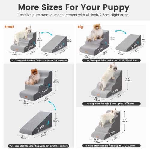 Dog Stairs for Small Dogs 16.5" H (Grey / 2 in 1 15.7"x26.7"x16.5")