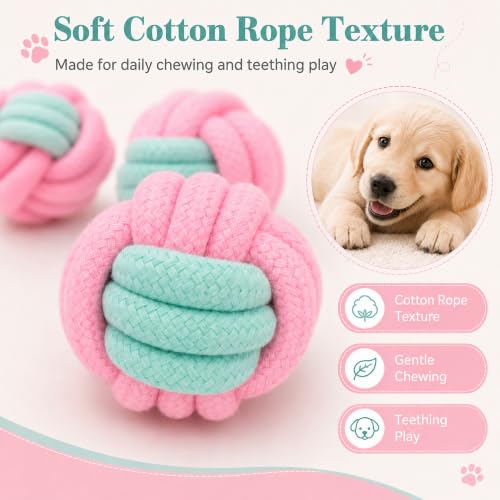 Dog Rope Toys for Puppies & Small Dogs (Pink)