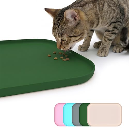 Non Slip Silicone Dog Food Mat for Food and Water (45 x 30 cm / Dark Green)
