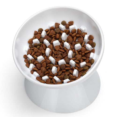Ceramic Slow Feeder Cat Bowl (White-Honeycomb / 2 Cups)